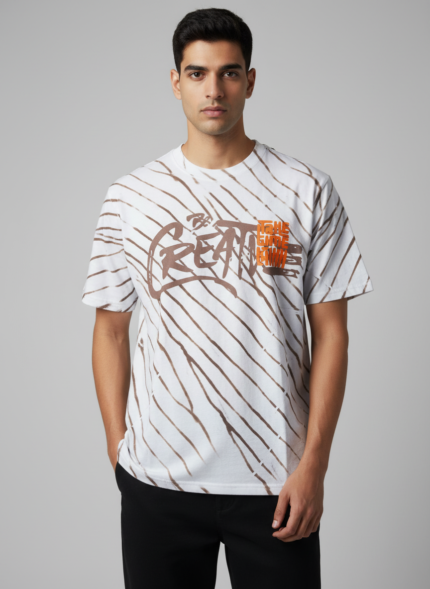 Downshoulder Washed Tshirts White Line Spray Front Puff