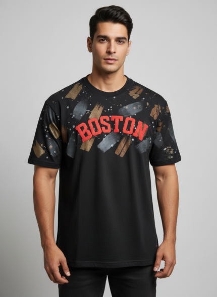 Downshoulder Tshirts Brushed Boston Front and Back Puff